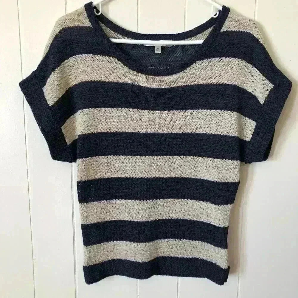 WD.NY  Short Sleeve Knit Cotton Blend Top Sweater Size M